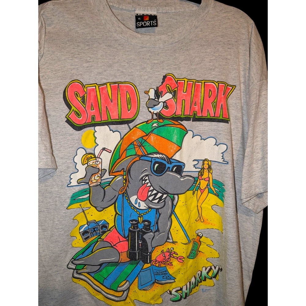 90s Sand Shark Sharky Shirt Size XL Vintage Single Stitch Beach Logo SSI X-Large